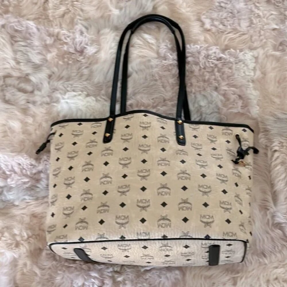 MCM Medium Tote Bag Leather Beige Flawless - Picture 2 of 7